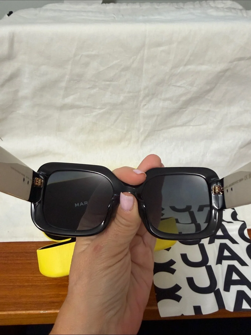 Marc Jacobs Black Square Sunglasses with Gradient Lenses and Yellow Case